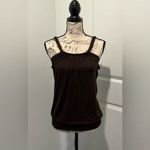 Vintage Grass Collection Double Layered Braided Tank Top with Banded Hem